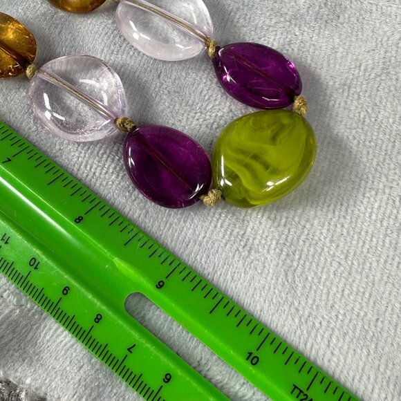 Colorful Chunky Beaded Necklace Multicolor Resin Beads & Adjustable Chain Length - Picture 6 of 16